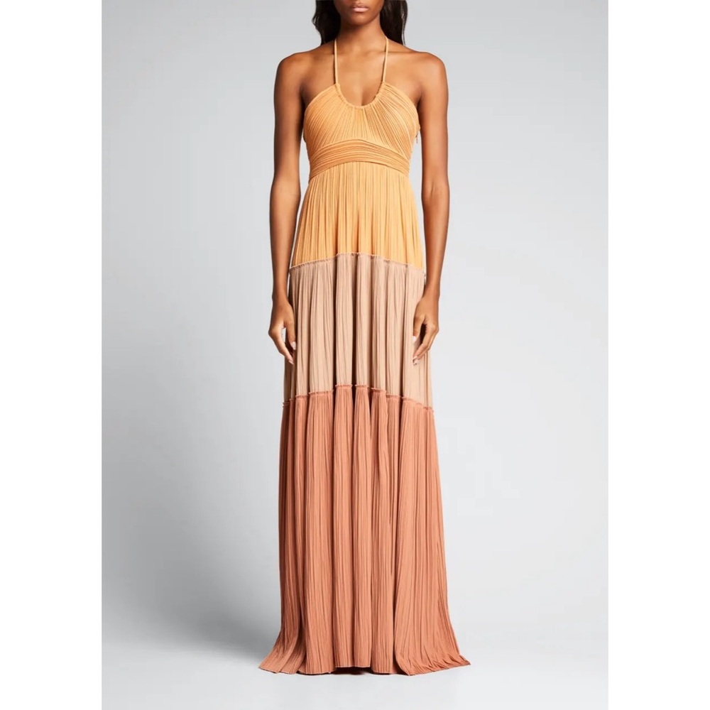 ALC - Cecilia Orange Pink Pleated Halter Dress